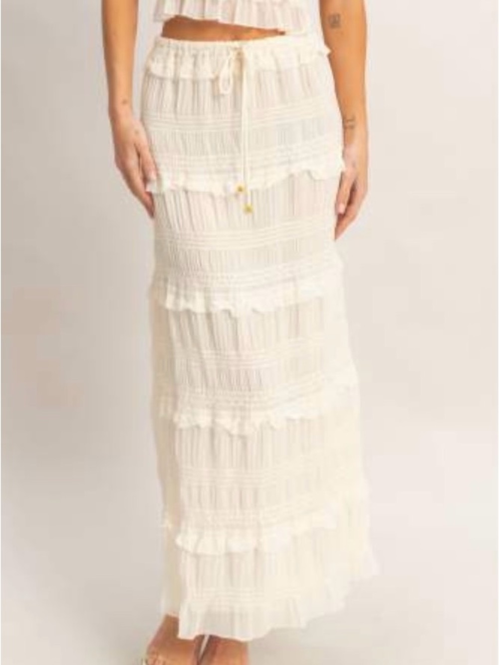 HYFVE Cream Tiered Ruffle Maxi Skirt with Drawstring